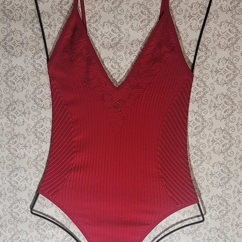 Red Textured Bodysuit